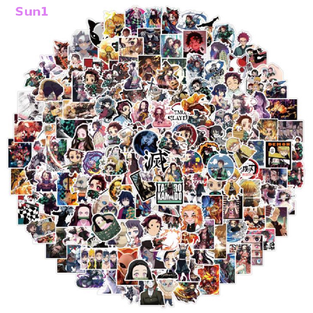 Set 200 Miếng Dán PVC Hình Anime Demon Slayer Trang Trí Ván Trượt / Laptop DIY