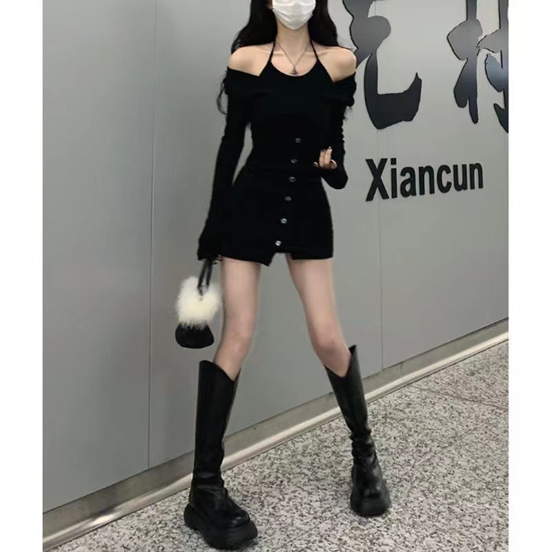 Đầm Hai Dây Màu Đen Thời Trang Cho Nữ Gor67