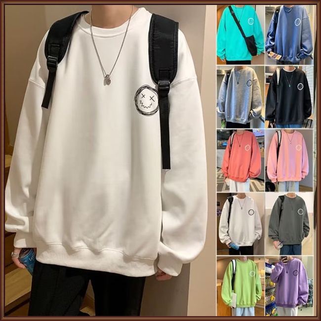 Áo Sweater Tay Dài Cổ Tròn Dáng Rộng Thời Trang Cá Tính Cho Nam