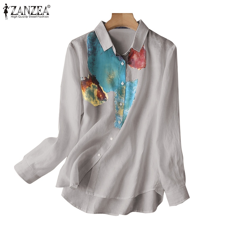 Áo sơ mi nữ ZANZEA dài tay in họa tiết thời trang Hàn Quốc