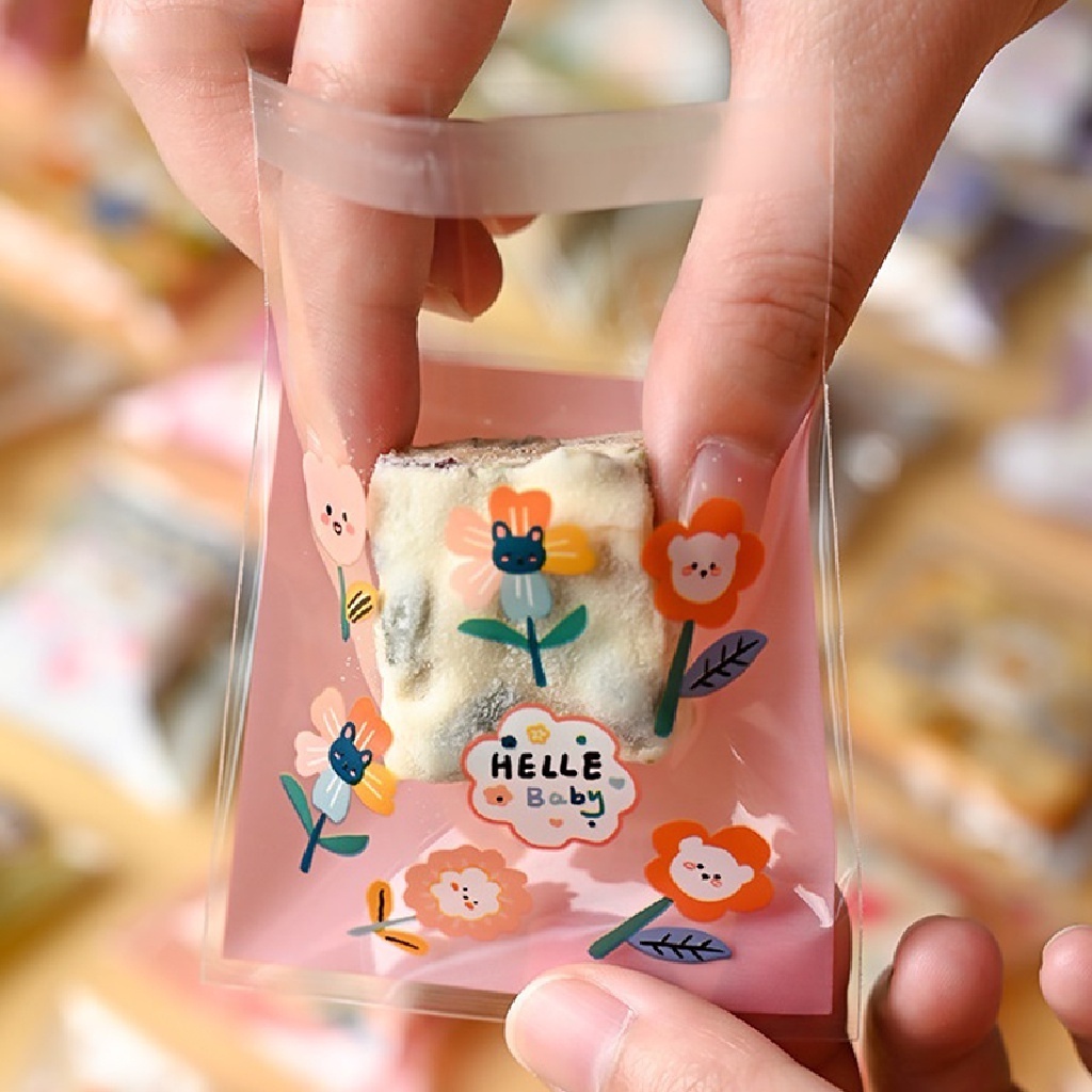 Set 100 Túi Trong Suốt Họa Tiết Đáng Yêu Đựng Bánh Kẹo Tiện Lợi HSU