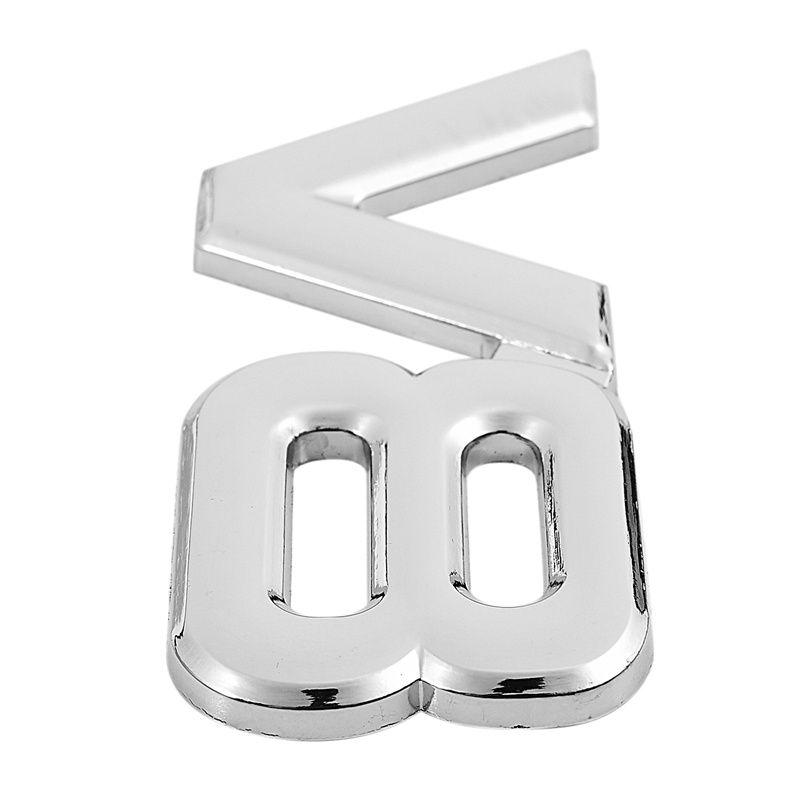 Bộ 2 Miếng Dán Kim Loại 3D Màu Bạc V8 Trang Trí Đuôi Xe Hơi