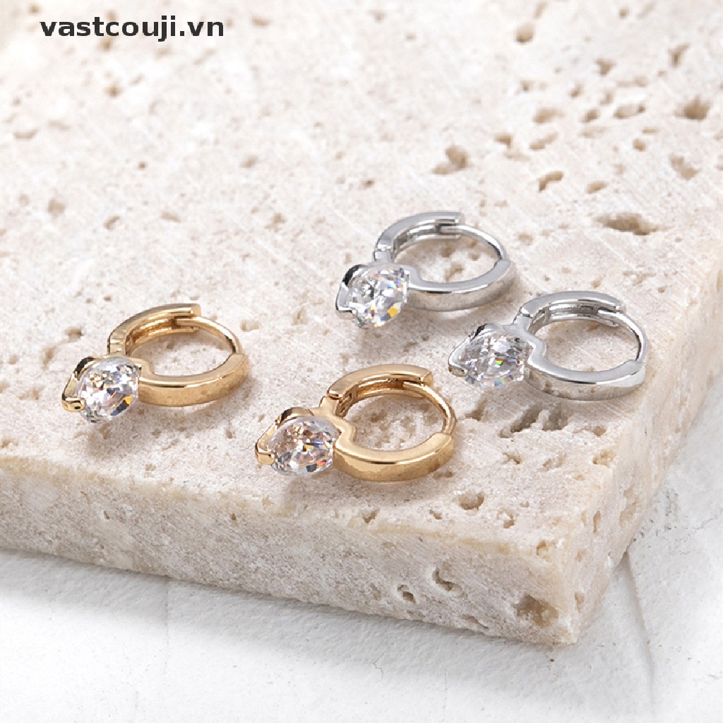 1 Đôi Khuyên Tai Tròn Đính Đá Zircon Phong Cách Hàn Quốc