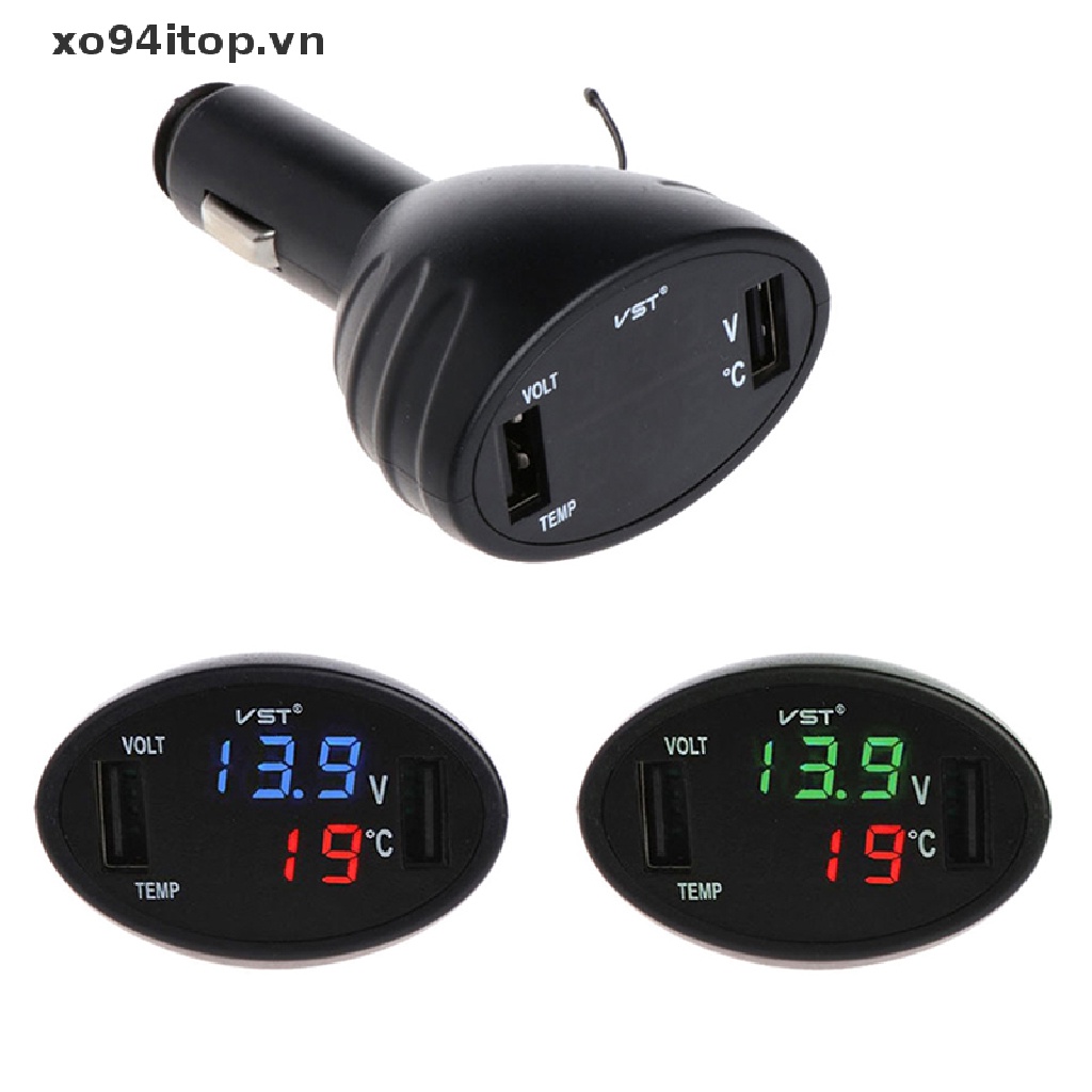 Vôn Kế Kỹ Thuật Số Hai Cổng USB 12V / 24V Có Đèn LED Cho Xe Hơi