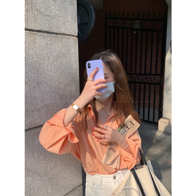 SUXI Áo Sơ Mi Tay Dài Dáng Rộng Màu Sắc Đơn Giản Phong Cách Hàn Quốc Thời Trang Cho Nữ