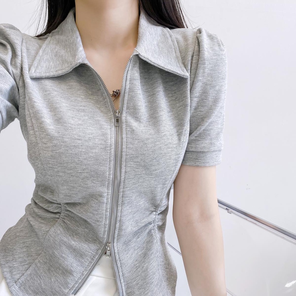 Áo Thun Tay Ngắn Phối Khóa Kéo Đôi Thời Trang Mùa Hè Cho Nữ