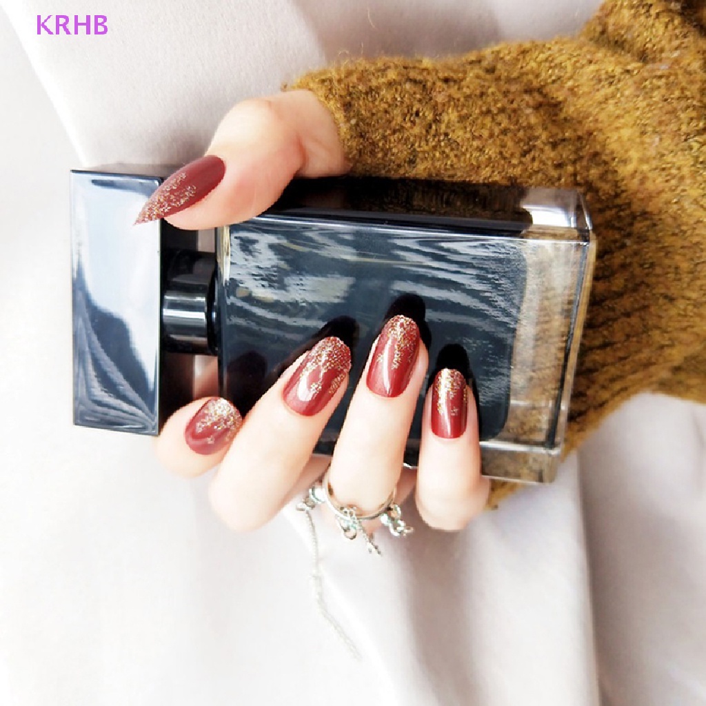 Set 24 Móng Tay Giả Đính Đá Trang Trí Tiệc Cưới Kèm Keo Dán Mới