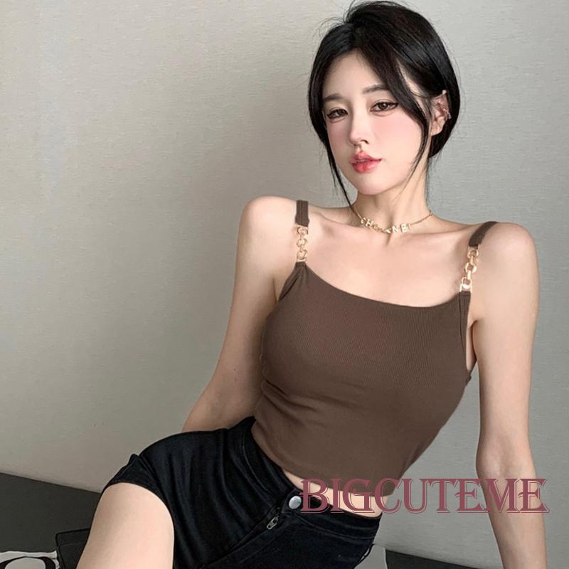 Áo Crop Top Hai Dây Có Mút Đệm Màu Sắc Đơn Giản Thời Trang Mùa Hè Dành Cho Nữ