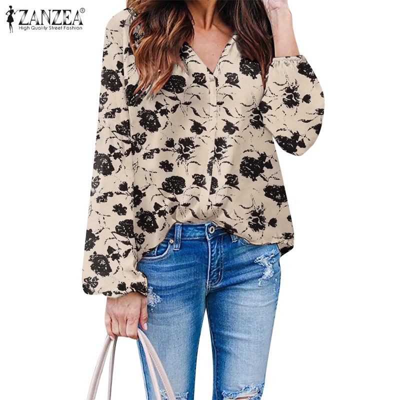 Zanzea Áo Kiểu Tay Dài Cổ Chữ V In Họa Tiết Thời Trang Cho Nữ