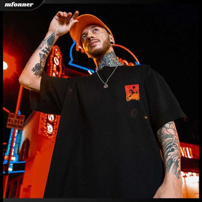 Áo Thun Tay Lỡ Cổ Tròn Dáng Rộng In Họa Tiết Cá Tính Cho Nam