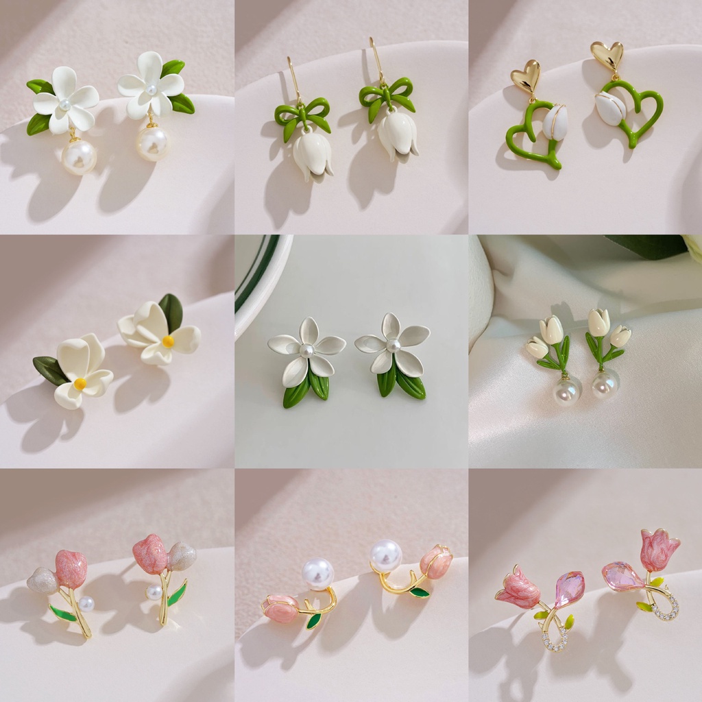 Bông Tai Ngọc Trai Hoa Tươi Mới Nhỏ Nhắn Phong Cách Mori Gardenia Pháp