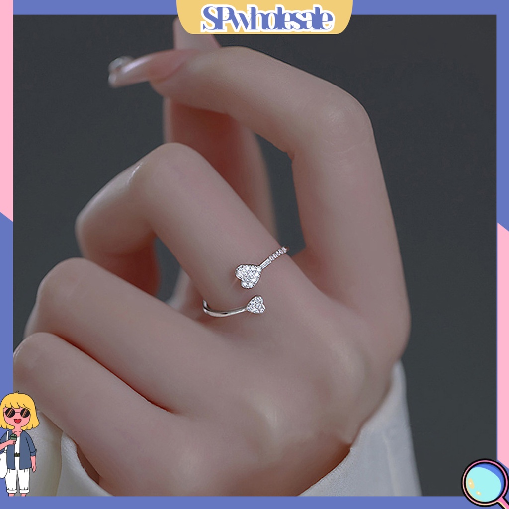 <SPwholesale> Nhẫn Hở Hình Trái Tim Đính Đá Nhân Tạo Thời Trang
