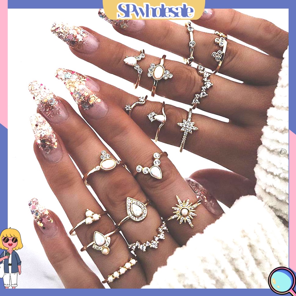 <SPwholesale> Set 16 Nhẫn Đeo Khớp Ngón Tay Phong Cách Bohemian