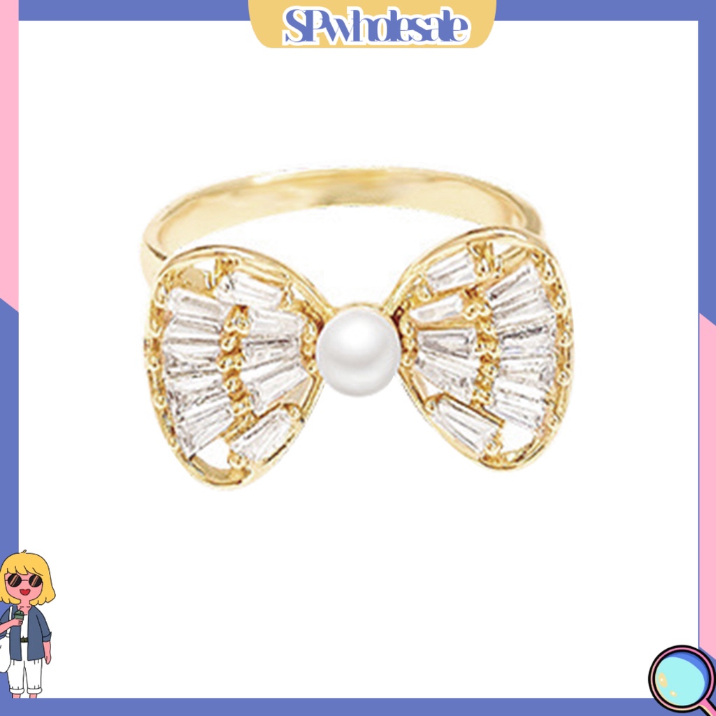 <SPwholesale> Nhẫn Đeo Ngón Trỏ Rỗng Hình Nơ Rỗng Đính Đá Zircon Trọng Lượng Nhẹ Trang Trí Có Thể Điều Chỉnh Dành Cho Nữ