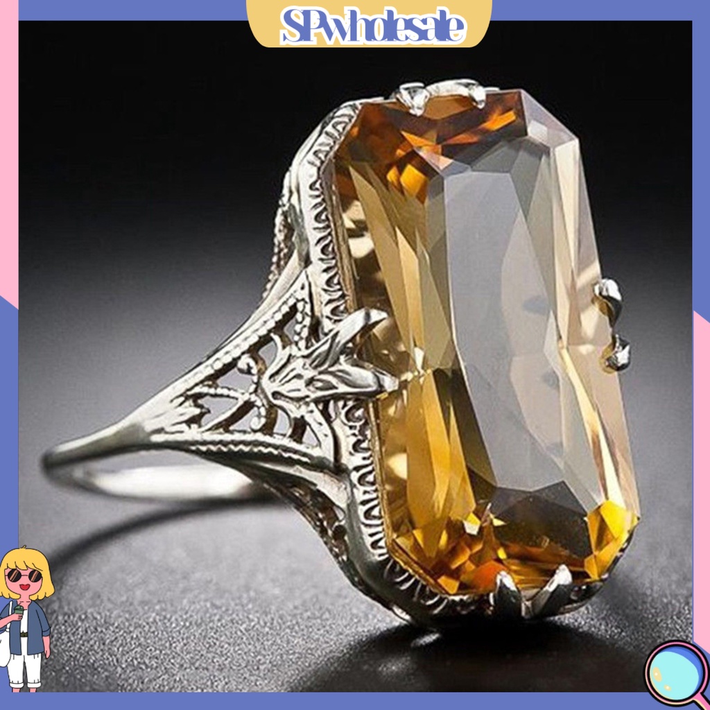 <SPwholesale> Nhẫn Đính Hôn Khoét Rỗng Mạ Điện Đính Đá Zircon Hình Học Trang Sức Cho Tiệc Cưới