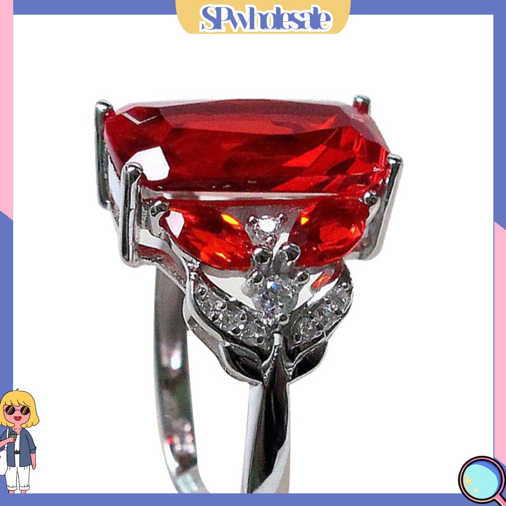 <SPwholesale> Nhẫn Đính Hôn Nữ Mặt Vuông Đính Đá Màu Đỏ Thời Trang