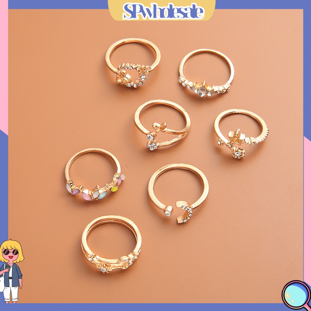 <SPwholesale> Set 7 Nhẫn Hở Hình Hoa Bướm Trọng Lượng Nhẹ Thoải Mái Không Dễ Vỡ