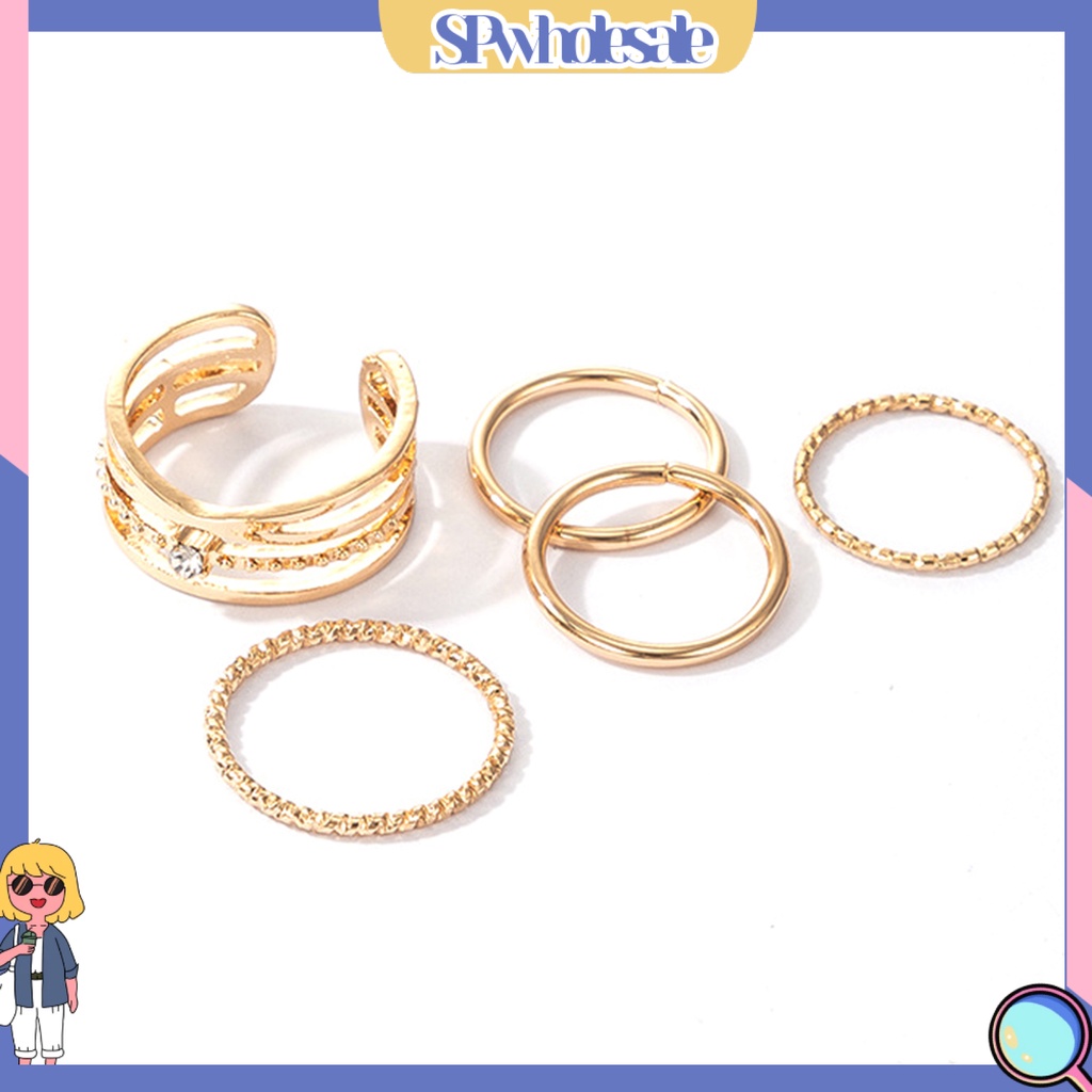 <SPwholesale> Set 5 Nhẫn Đeo Khớp Ngón Tay Màu Sắc Lấp Lánh Thời Trang