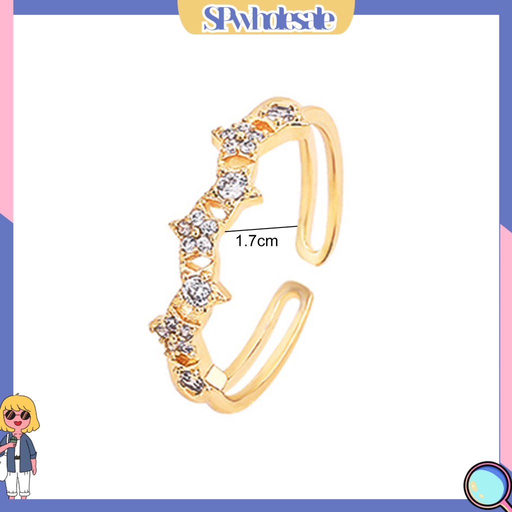 <SPwholesale> Nhẫn Hở Đính Đá Lấp Lánh Dễ Phối Đồ Có Thể Điều Chỉnh Trang Sức Cho Bạn Gái