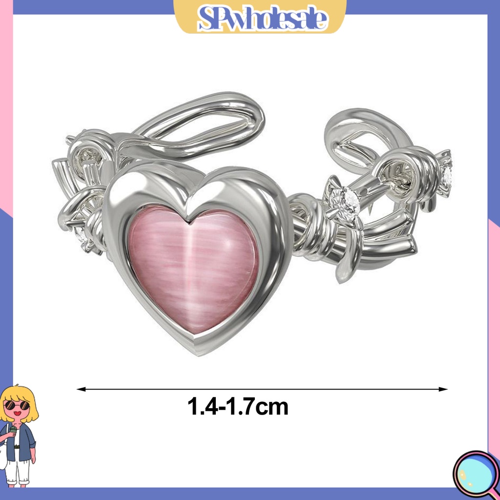 <SPwholesale> Nhẫn Hở Đính Đá Opal Nhân Tạo Hình Trái Tim Cho Nữ