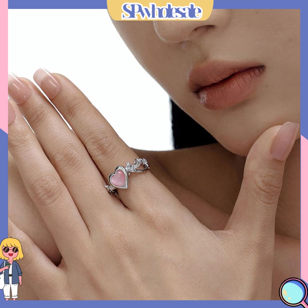 <SPwholesale> Nhẫn Hở Đính Đá Opal Nhân Tạo Hình Trái Tim Cho Nữ