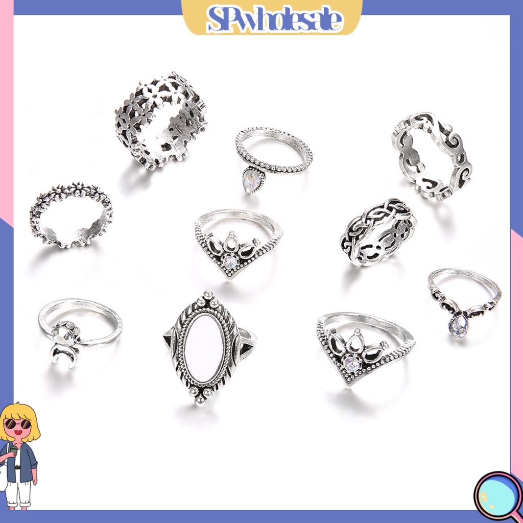 <SPwholesale> Set 10 Nhẫn Đeo Khớp Ngón Tay Phong Cách Bohemian