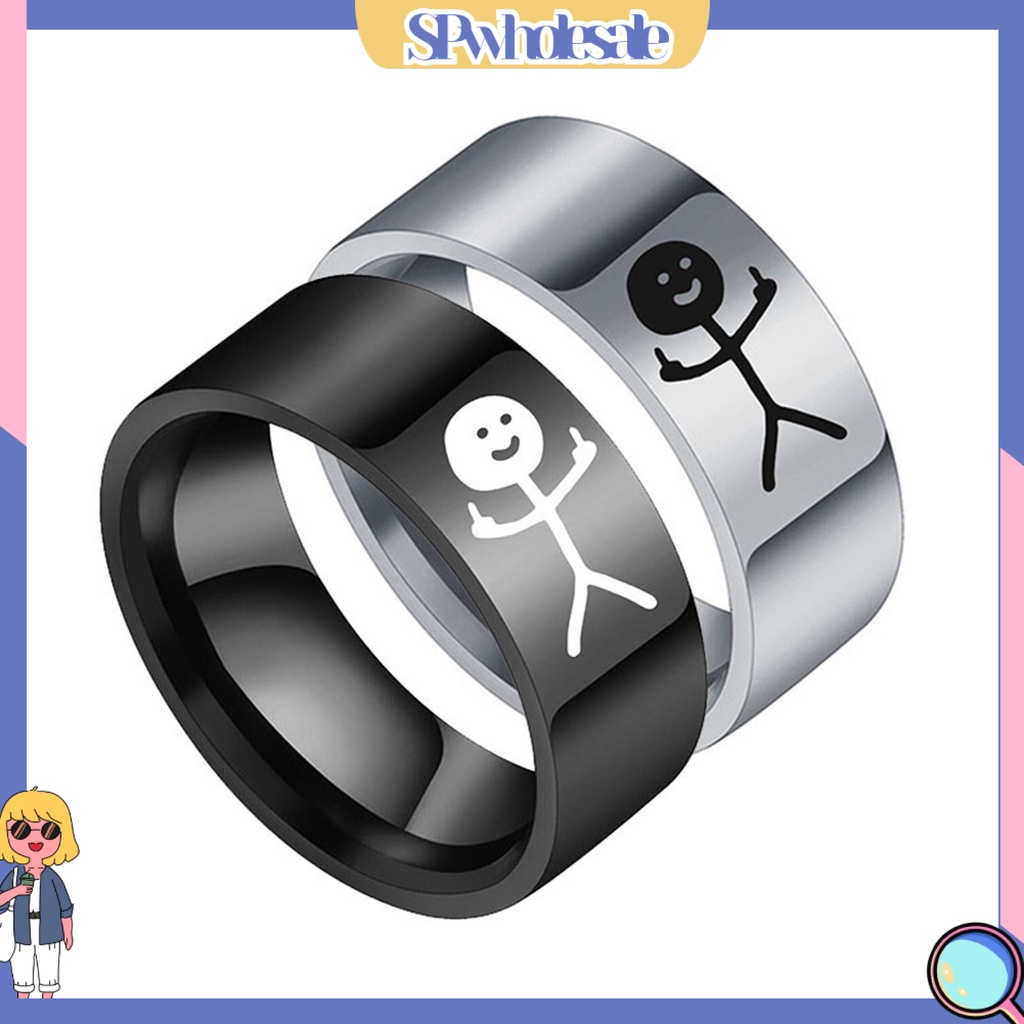 <SPwholesale> Nhẫn Cặp Đôi Bằng Thép Titan Bóng Thời Trang Vẽ Tay Graffiti Cho Nữ Dự Tiệc