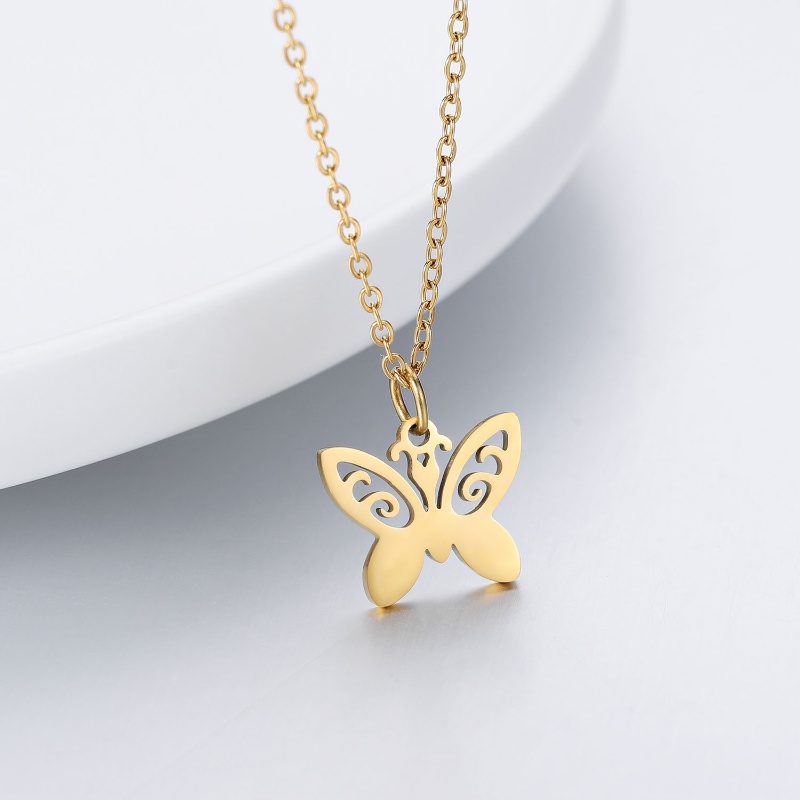 Z Vòng cổ Bằng Thép Không Gỉ Mạ Vàng 24K / Bạc 925 Mặt Hình Bướm Dễ Thương Phong Cách Punk Hip Hop Thời Trang Cho Nam Và Nữ