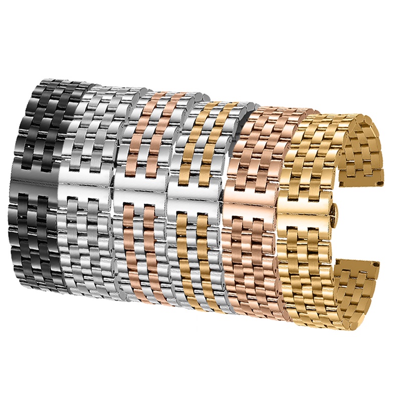 Dây Đeo Đồng Hồ Bằng Thép Không Gỉ Trơn 5 Bước 20mm 22mm 24mm