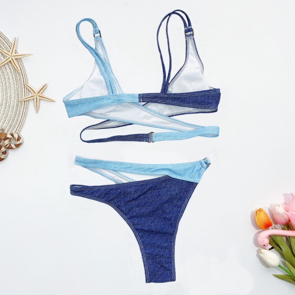 Bộ Đồ Bơi Bikini Giả Denim Phong Cách Thời Trang Mới 2023