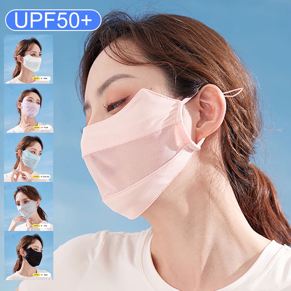 Khẩu Trang Chống Nắng UPF50 + Bằng Lụa Lạnh Mỏng Thoáng Khí Khô Nhanh Bảo Vệ Góc Chống Tia UV Cho Nữ