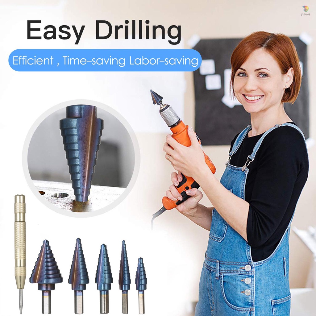 Bộ 50 Mũi Khoan Bước Thẳng / Rãnh Trung Tâm Tự Động Bằng Titan Nhiều Lỗ Kèm Hộp Đựng Bằng Nhựa / Gỗ / Kim Loại