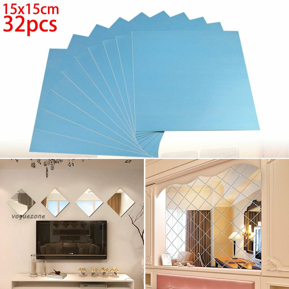 #Áo Thun In Chữ Voguezzzz#Bộ 32 Miếng Dán Tường Tráng Gương Hình Vuông Tự Dính Trang Trí Nhà Cửa DIY