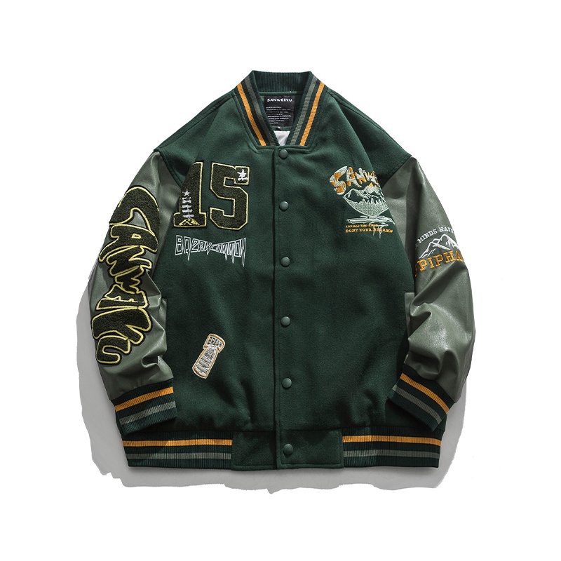 Áo Khoác Bóng Chày Dáng Rộng Thêu Họa Tiết Phong Cách Retro Mỹ Cho Nam Nữ