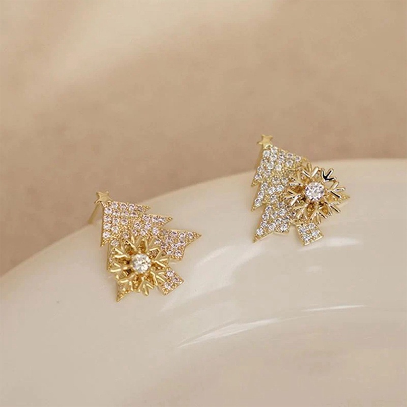 Bông Tai Hình Cây Thông Giáng Sinh Đính Đá Pha Lê Sang Trọng Cho Nữ