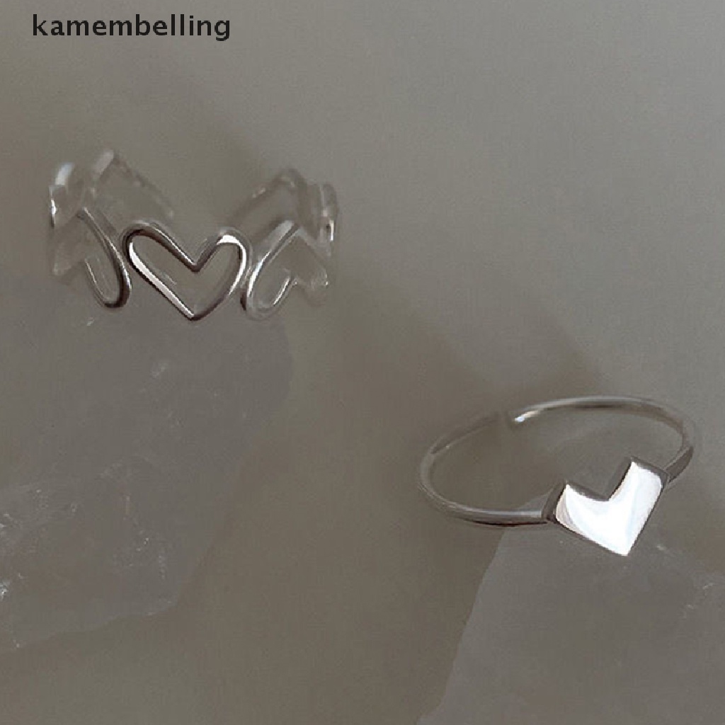 1 Bộ Nhẫn Hở Hình Trái Tim Màu Bạc Thời Trang Đơn Giản Dành Cho Nữ