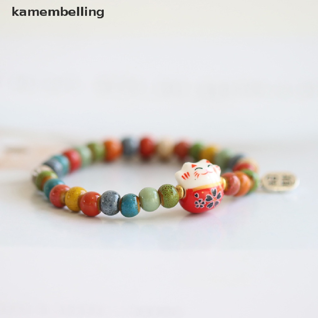 Vòng Tay Hạt Sứ Hình Mèo May Mắn Nhiều Màu Dễ Thương Tùy Chỉnh Thời Trang Cho Nữ