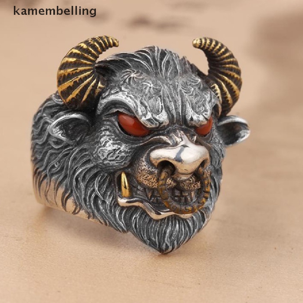 Kamembelling Nhẫn Hở Hình Đầu Bò Cổ Điển Cá Tính Hợp Thời Trang Có Thể Điều Chỉnh Kích Thước Phong Cách Punk Goth Quà Tặng Trang Sức Punk Cho Nam EN