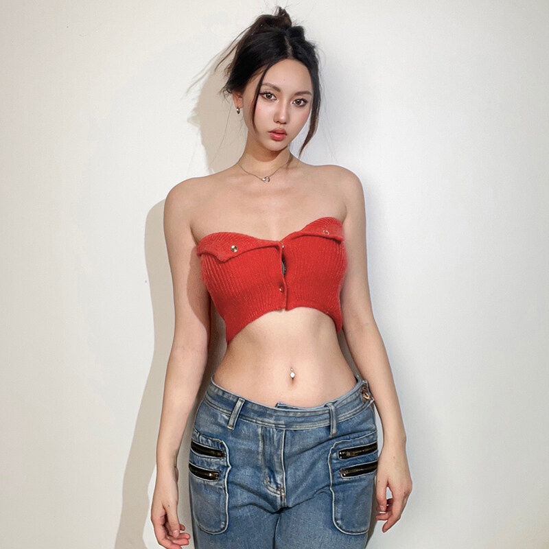 Kliou Áo Croptop Dệt Kim Hai Dây Màu Trơn Đơn Giản Mẫu Mới 2023 Thời Trang Mùa Hè Cho Nữ