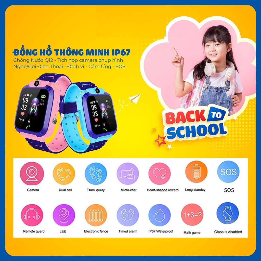 Đồng Hồ Thông Minh Q12 Định Vị LBS dành cho bé VÀ Sim 4G Mobile siêu ưu đãi