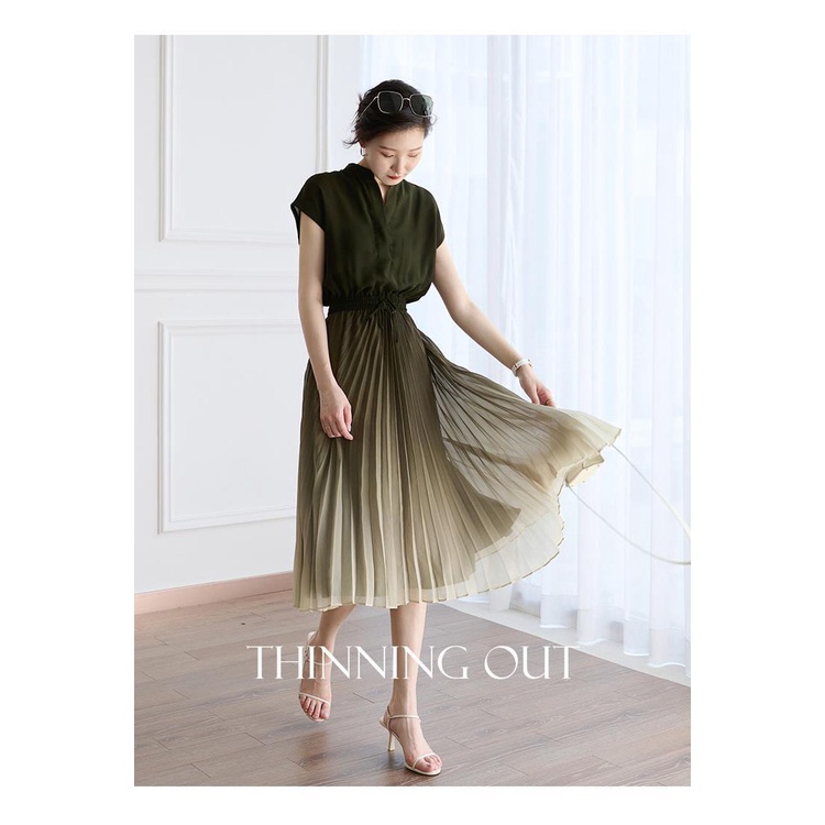 Đầm váy midi xếp li xanh ombre Xiny  D2023