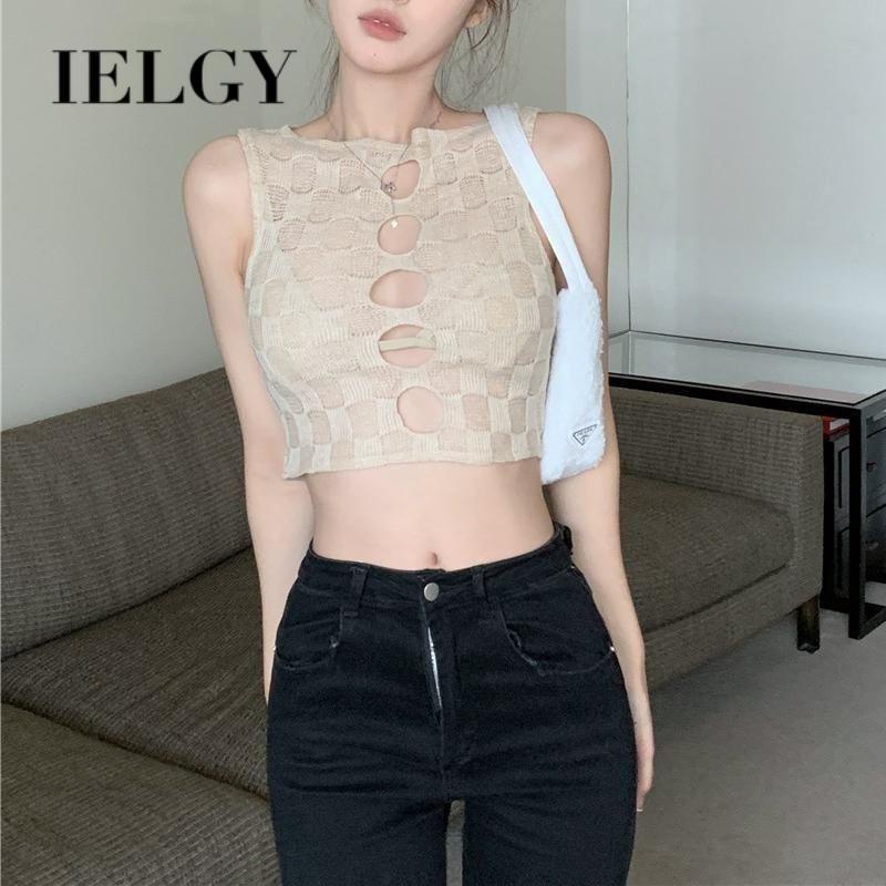 IELGY   Áo Croptop Dệt Kim Hai Dây Dáng Ngắn Thời Trang Quyến Rũ Cho Nữ
