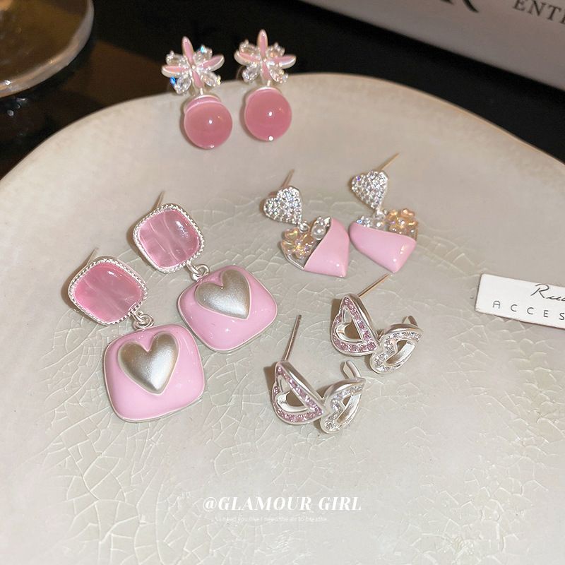 Bông Tai Bạc Hình Trái Tim Đính Đá Opal Trong Suốt Thời Trang Mùa Hè Dễ Phối Đồ