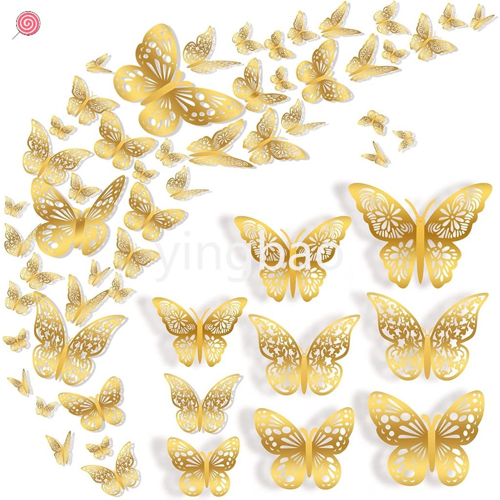 12 Miếng Dán Tường Trang Trí Hình Bướm 3D Tháo Được HSU