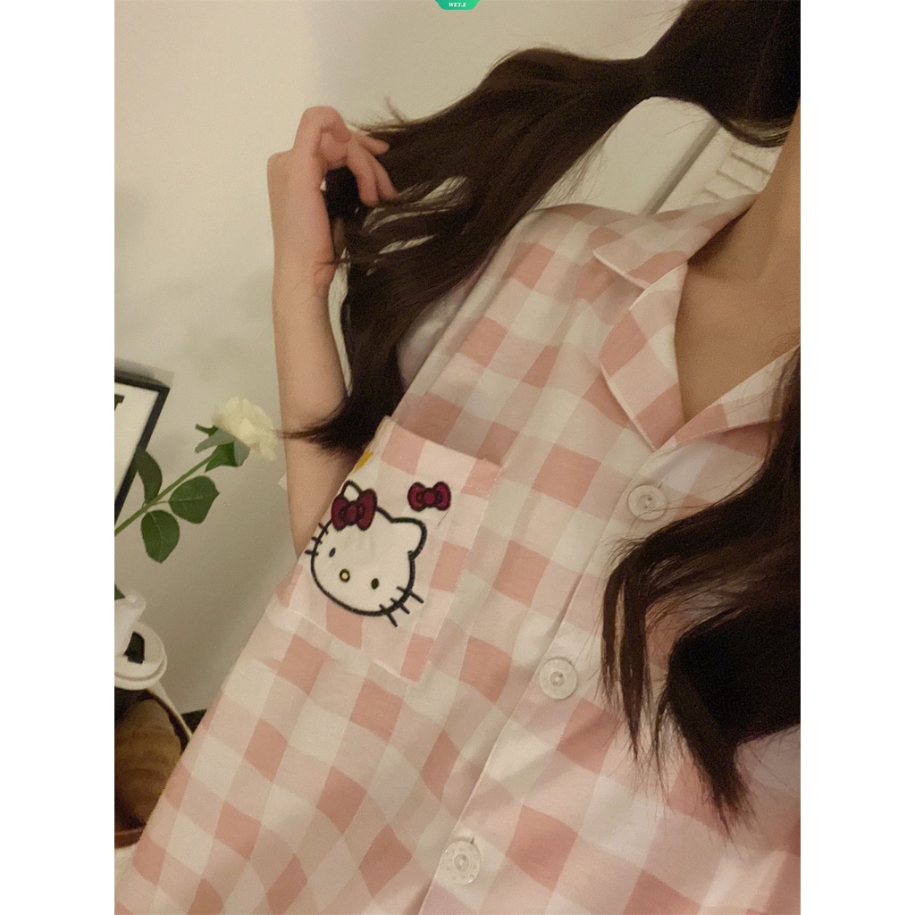 Bộ Đồ Ngủ Tay Ngắn In Họa Tiết Sanrio Kitty Dễ Thương Thời Trang Mùa Hè 2023 Phong Cách Nhật Bản Cho Nữ