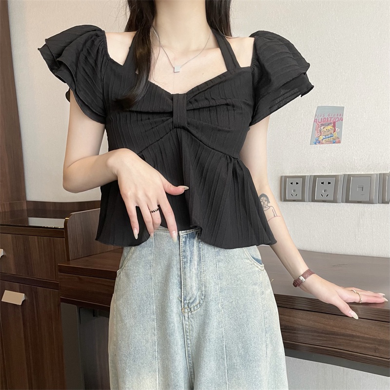 Áo Sơ Mi Ngắn Tay Trễ Vai Thiết Kế Mới Ngọt Ngào Thời Trang Dành Cho Mùa