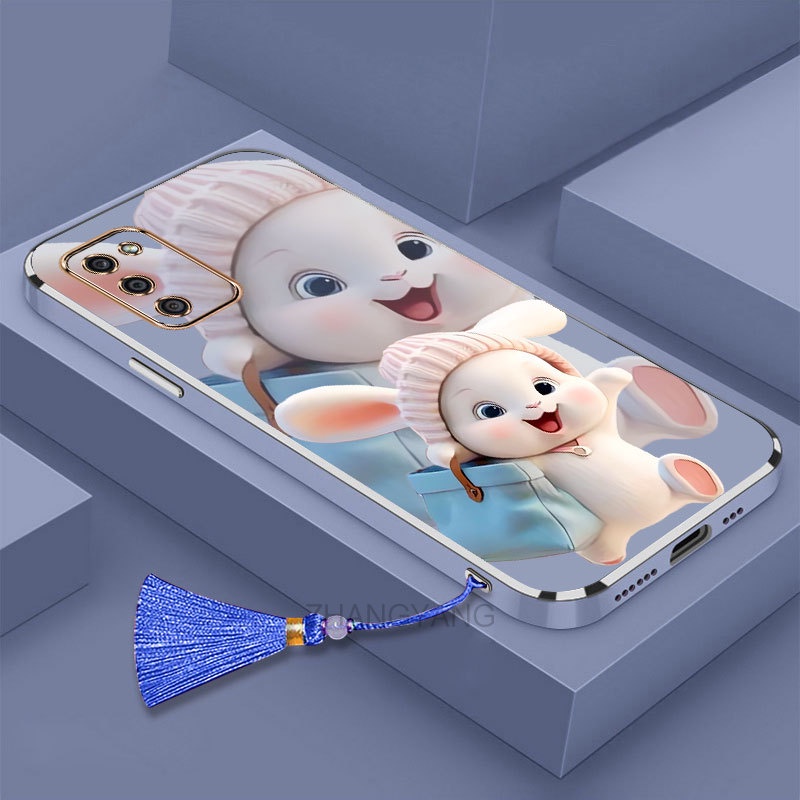 Ốp lưng Samsung a02s a03s Silicon Viền Thẳng Họa Tiết Chú Thỏ Nhiều Màu Dễ Thương Kèm Dây Đeo Cho Samsung a02s a03s