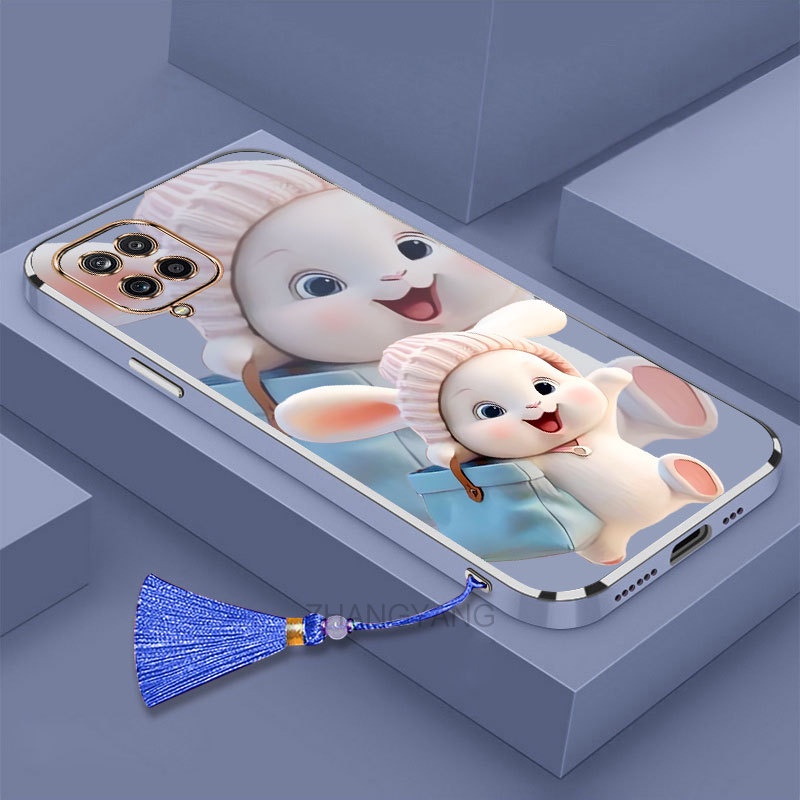 Ốp lưng Samsung a12 a22 4g a22 5g Silicon Viền Thẳng Họa Tiết Chú Thỏ Nhiều Màu Dễ Thương Kèm Dây Đeo Cho Samsung a12 a22 4g a22 5g