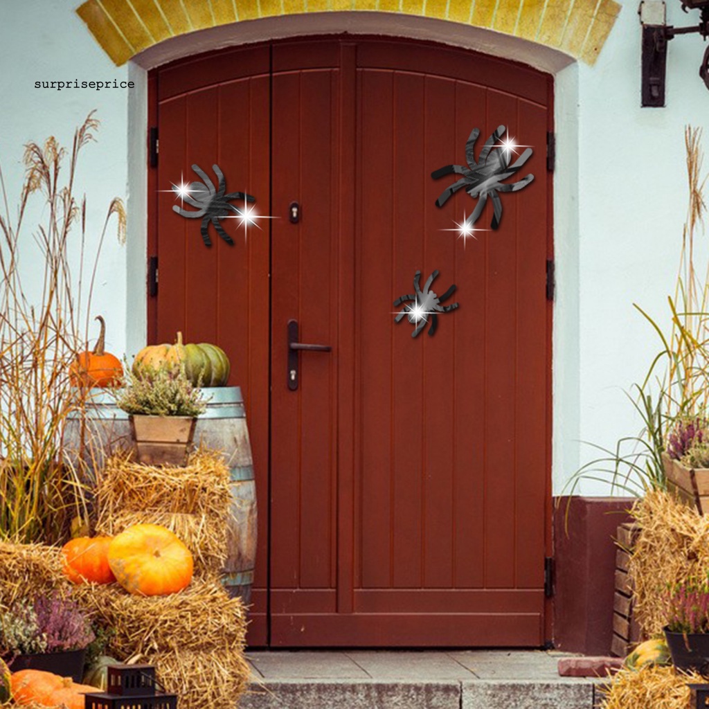 Set 3 Decal dán tường Mặt Gương Hình Nhện 3D Sống Động Chống Nước Có Thể Tháo Gỡ Trang Trí Tiệc Tù