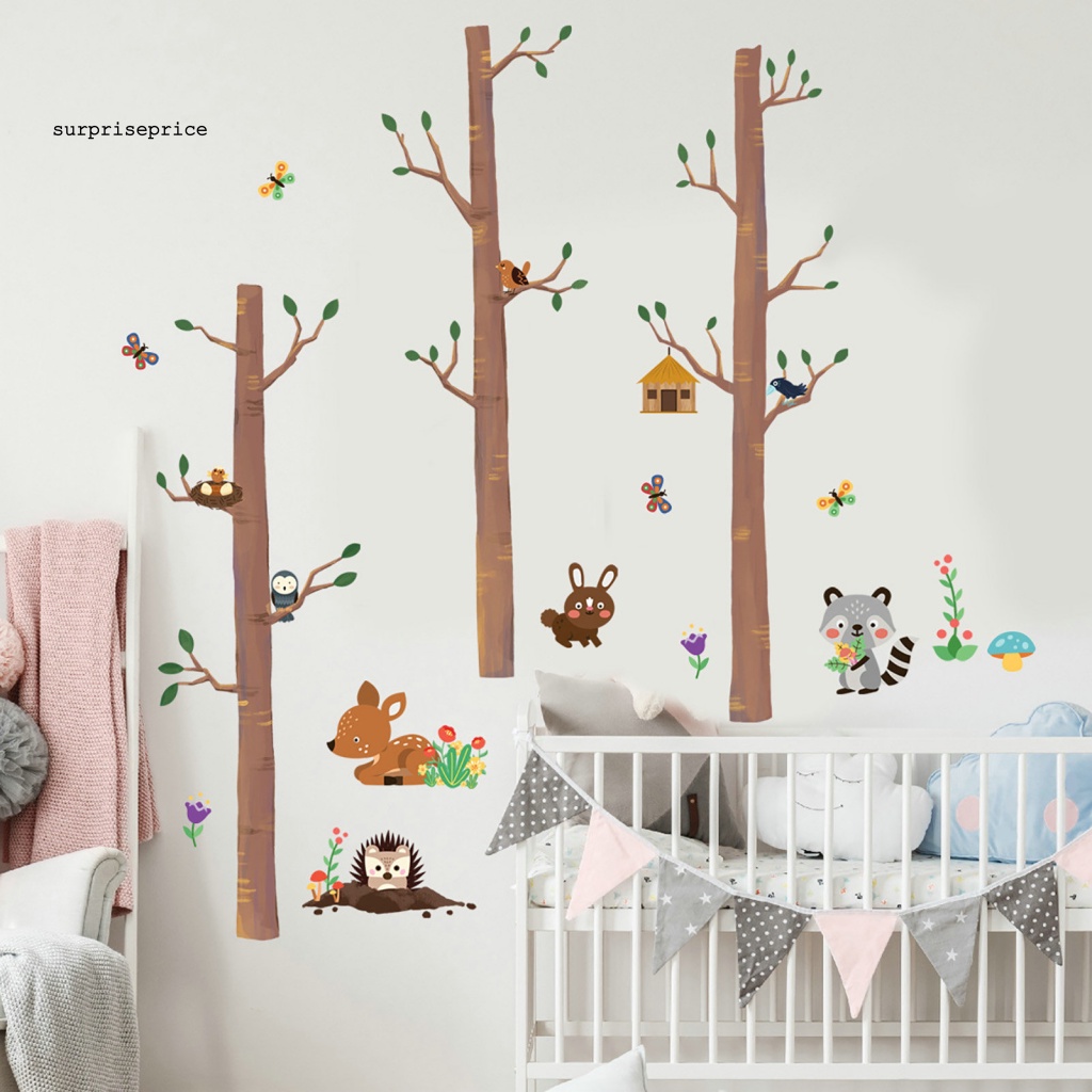 Set 2 Sticker Dán Tường PVC Vinyl Chống Nước Họa Tiết Hoạt Hình Chim Chóc Và Cây Cối Trang Trí Phòng Trẻ Em